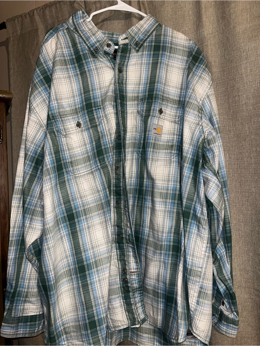 Carhartt Men's Green Plaid Button-Down FR Shirt